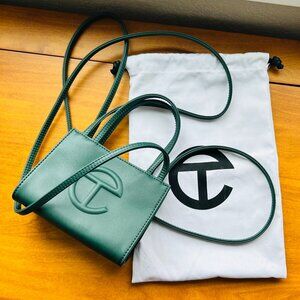 Telfar small shopping bag, Dark Olive green, includes drawstring logo dustbag